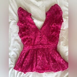 JCrew Pink Lace Eyelet Ruffle Shirt